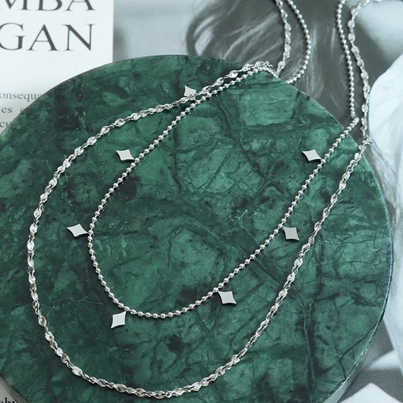 Silver Double Layered Necklace*Layering Necklace*Waterproof and Sweatproof - Picture 6 of 6